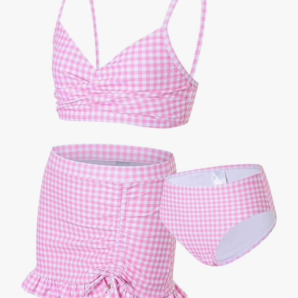 Girls 3 Piece Bikini with Skirt Swim Set
